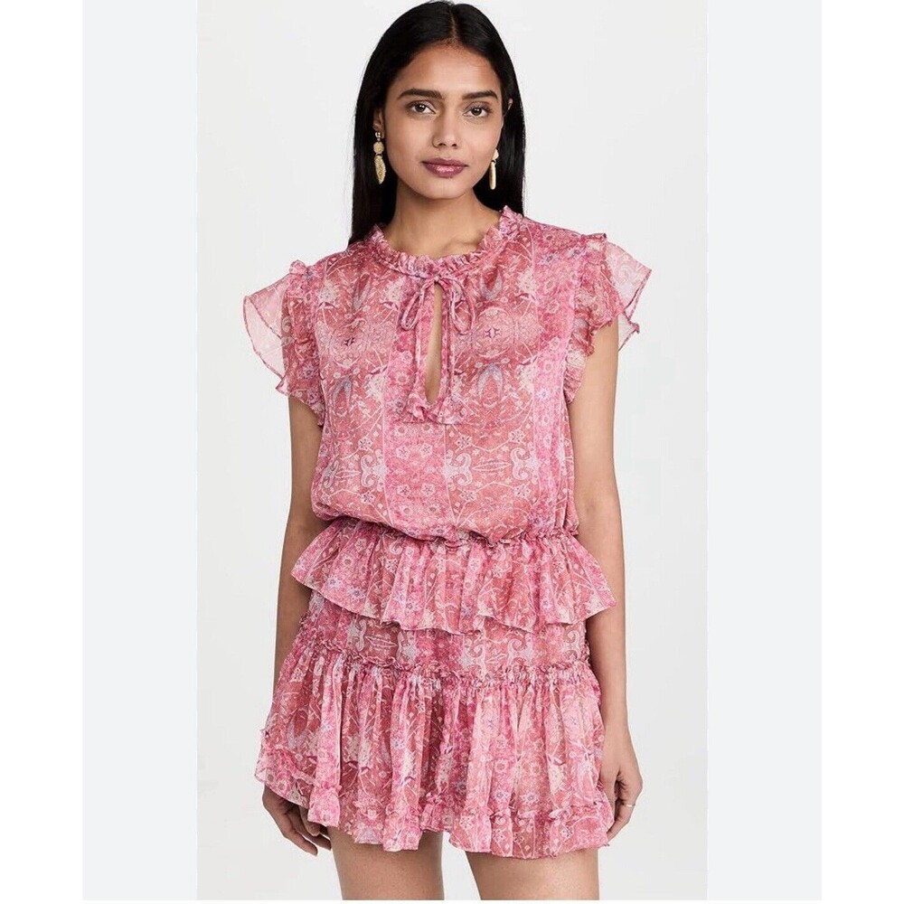 Misa Lilian Dress Ruffle Mini Large Washed Rose Pink Boho V-Neck Los Angeles
